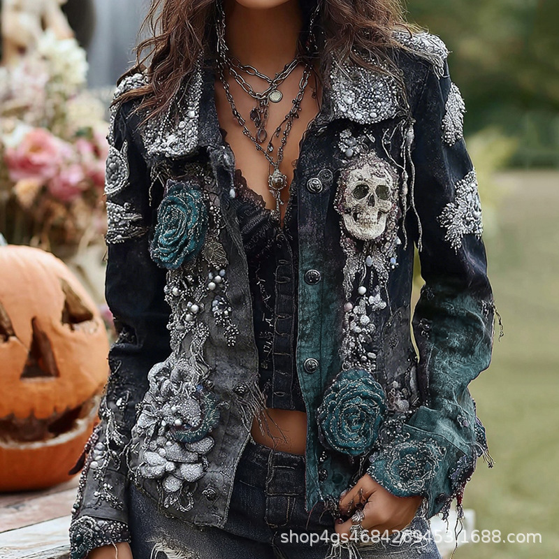 Vintage Fashion Stores - Veste gothique punk brodée de roses